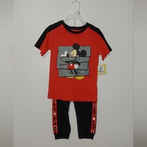Brand New Disney Junior Mickey 2-Piece Set: Red Short-Sleeve Shirt & Black Pants
